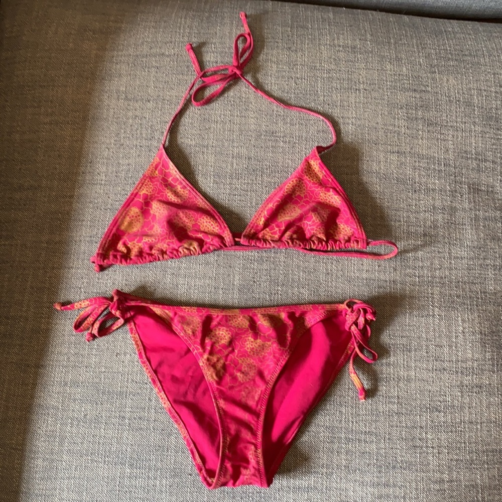 French Connection String Bikini Pink Gold Metallic Small